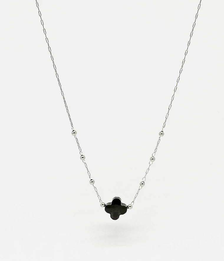 Velasquez Halskette Kleeblatt mit schwarzem Onyx - Silber