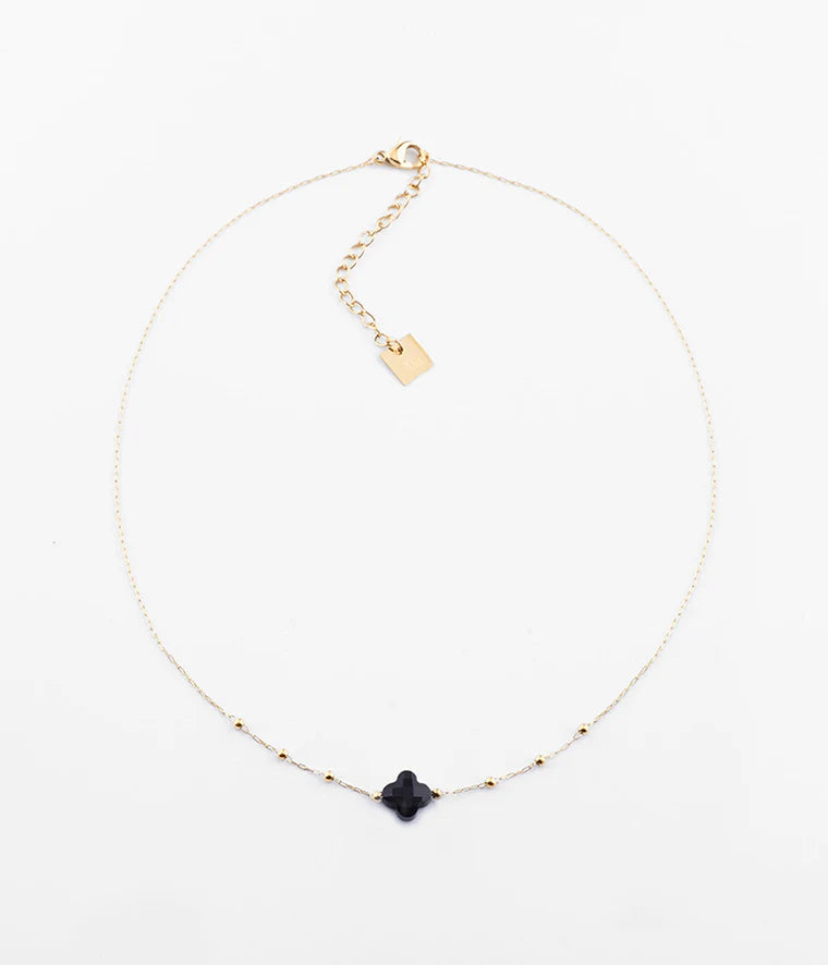 Velasquez Halskette Kleeblatt mit schwarzem Onyx - Gold