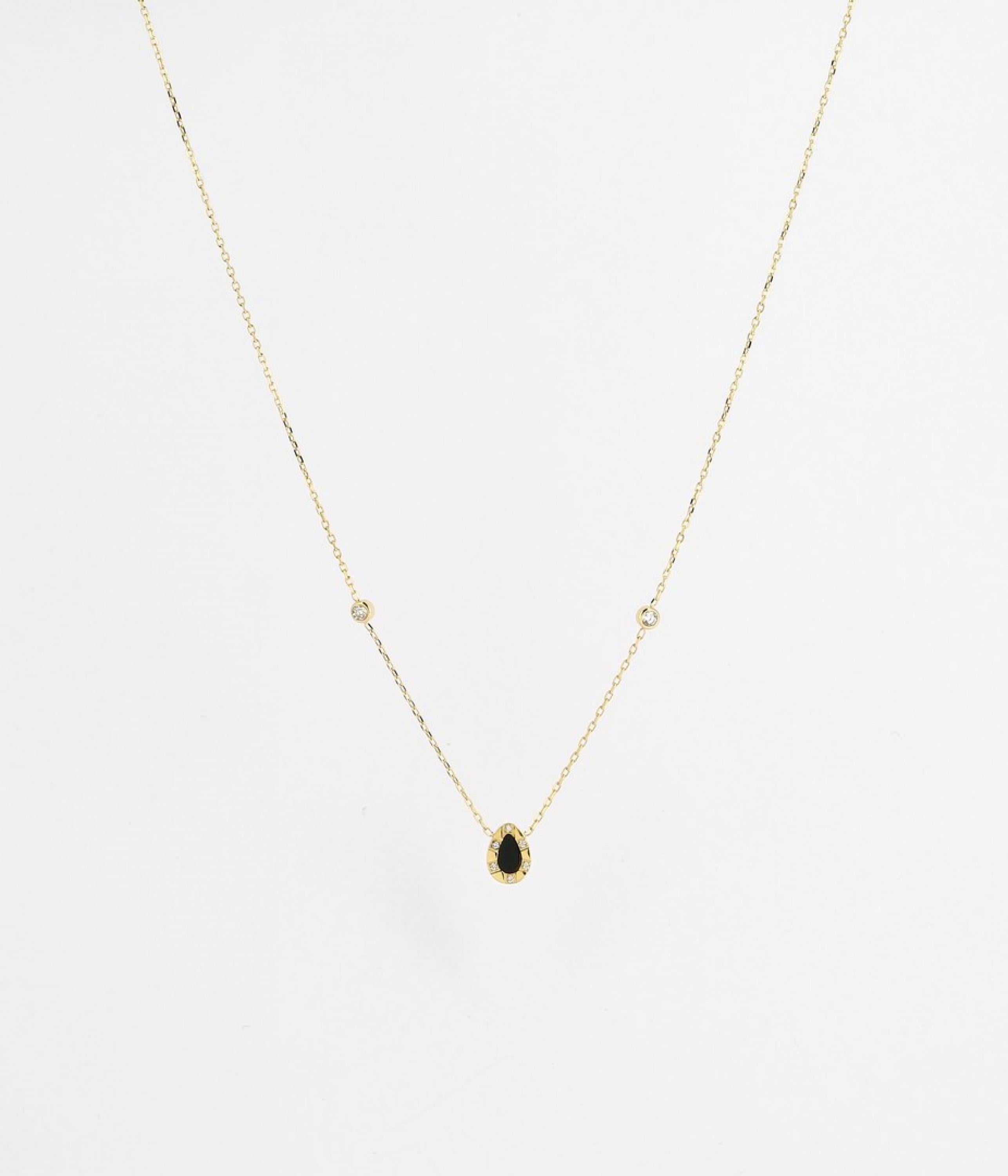 Zag Bijoux Kette Tropfen gold Zirkoniensteine/schwarzer Onyx