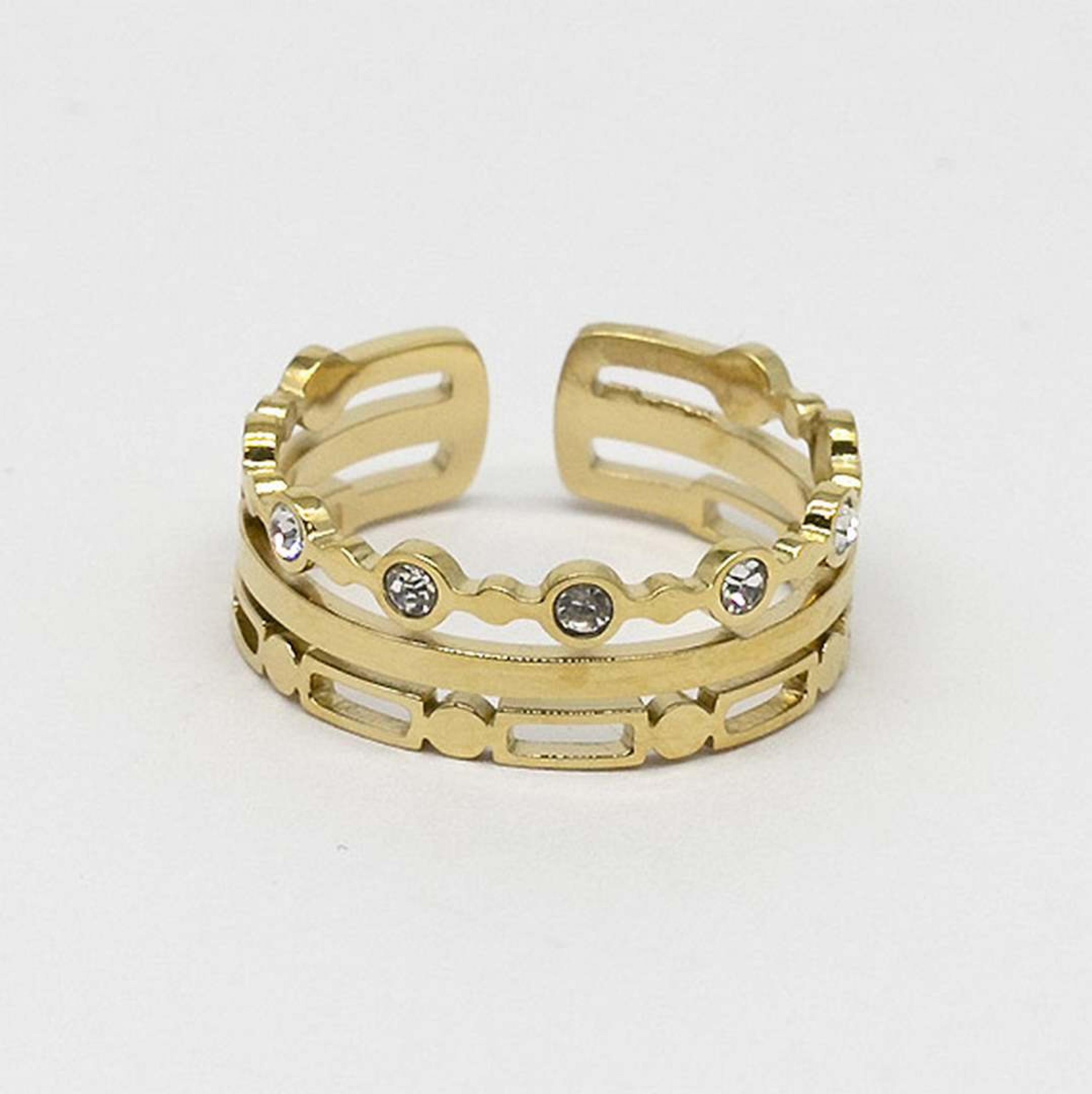 Zag Bijoux Ring 3-reihig gold/Zirkoniensteine